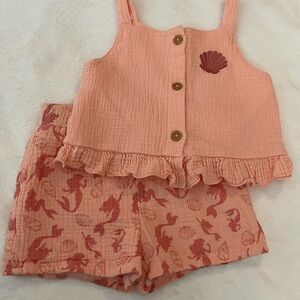 Disney Peach Tank Top and Shorts Set with Seashell Design